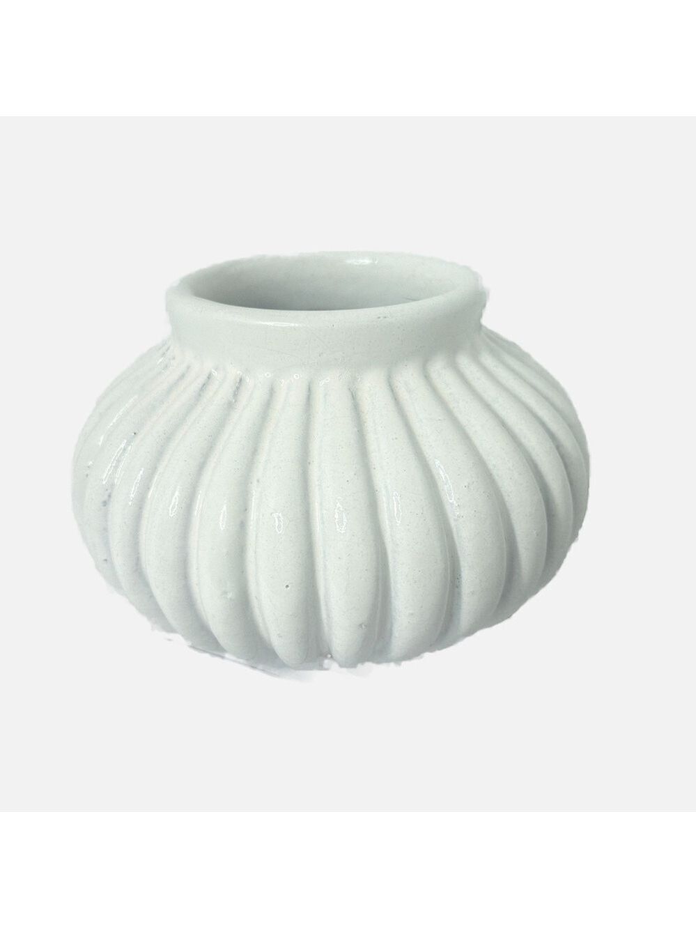 POTTERY BARN Ceramic Ribbed Floral Vase Trinket Dish Minimalist White 7x5”